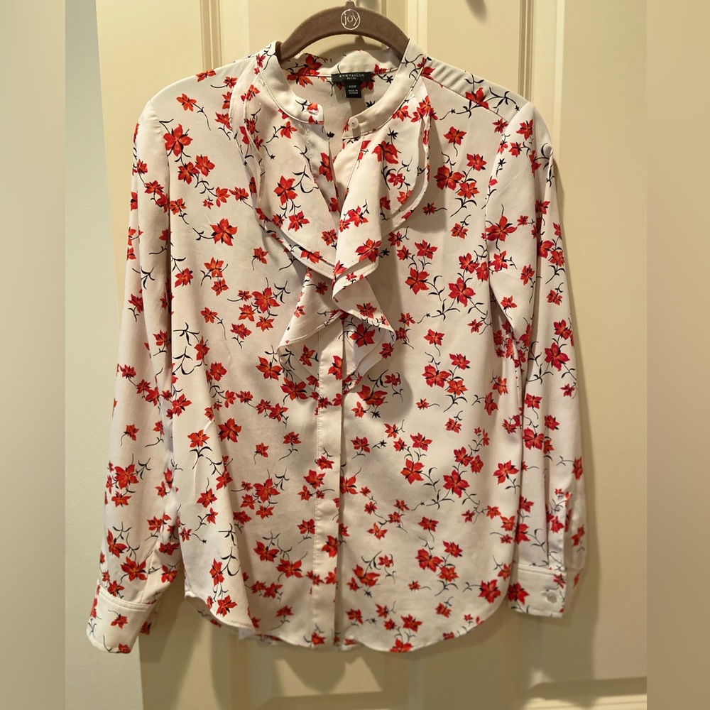 Ann Taylor red floral blouse